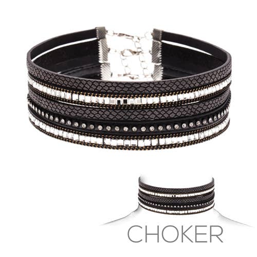 Black Leather Choker With Stones for wholesale by Western Fashion