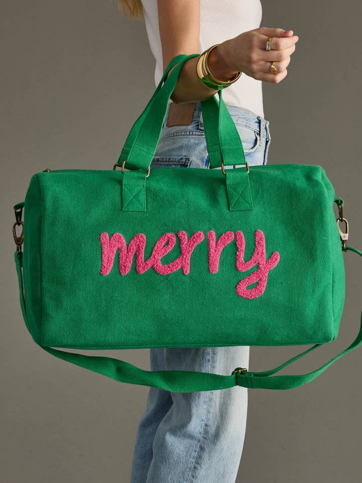 Green & Pink Merry Duffel for wholesale by Panache Apparel Co.