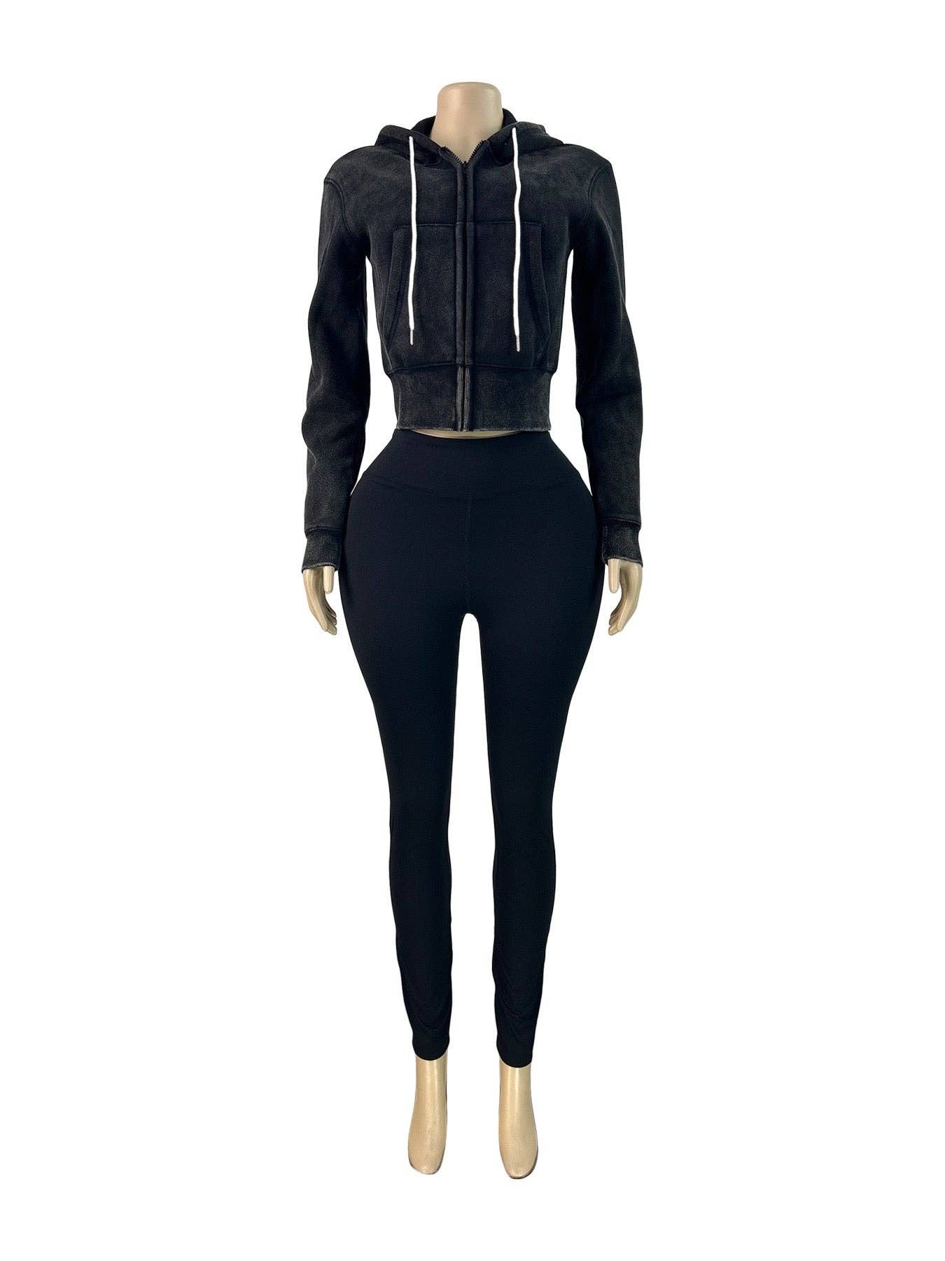 MB Fashion Wholesale - Wholesale Activewear Set - Women's - MB FASHION Cropped Zip-Up Hoodie & High-Waist Leggings Set 508913