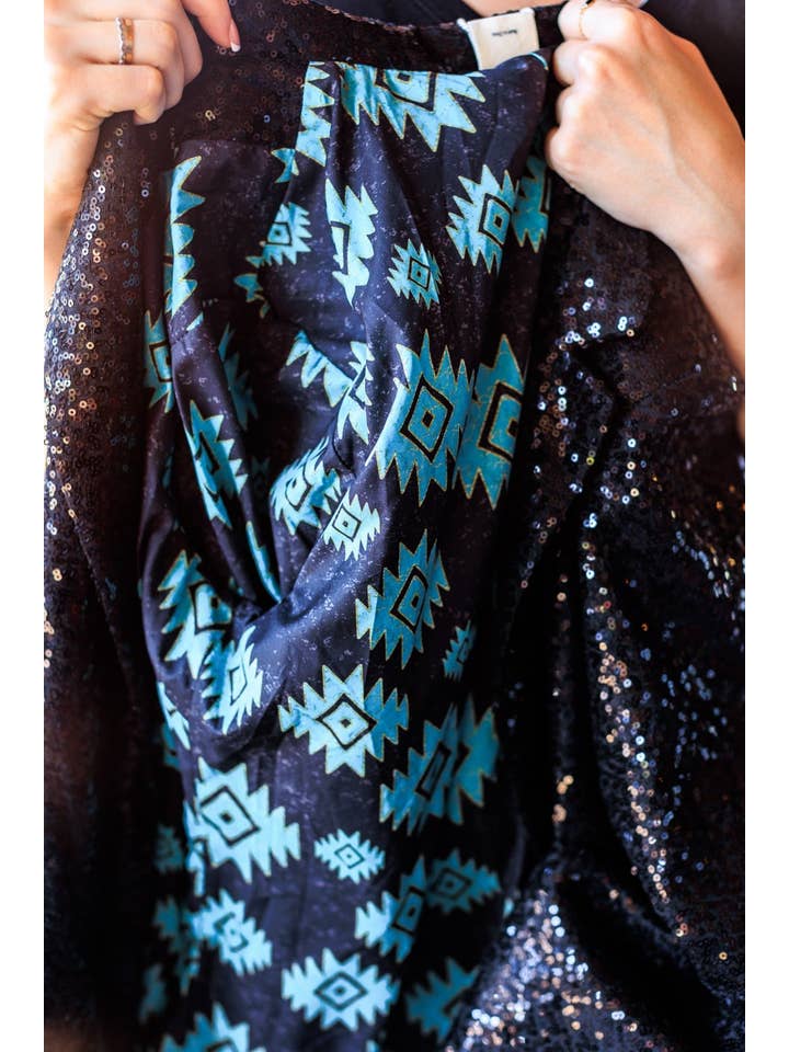 Mix Pattern Spotlight Worthy Sequin Blazer in Black for wholesale on Faire3