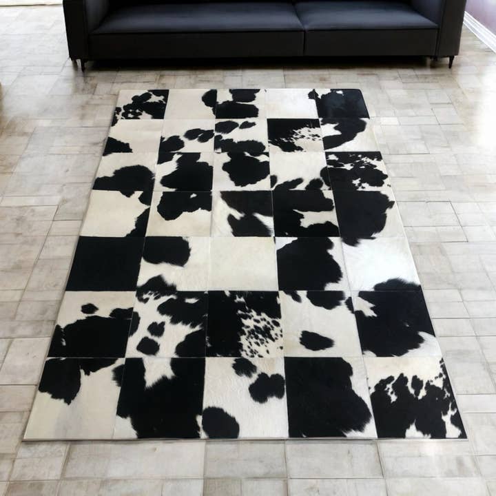 Karelias And Sons - Wholesale Area Rug - Black & White Cow Print Cowhide Patchwork Rug
