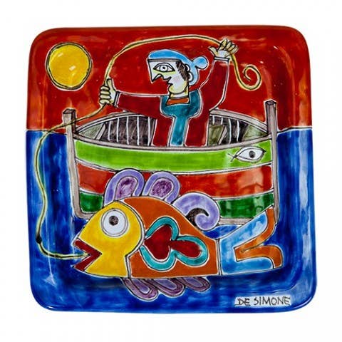 Assiette Carrée Pêcheur 20x20 DS 10 pour la vente par Ceramiche De Simone