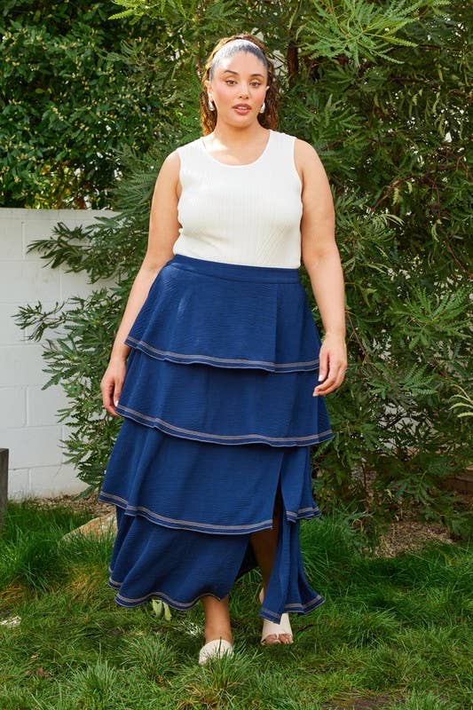 Flåde Plus size nederdel med kontrastsyning og flæselag for engroshandel på Faire1