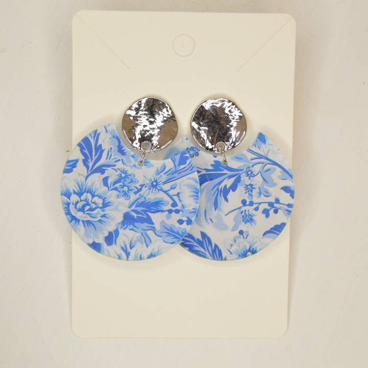 Preppy Earrings, Blue + White Chinoiserie Earrings, Acrylic for wholesale by The Adorned Fox