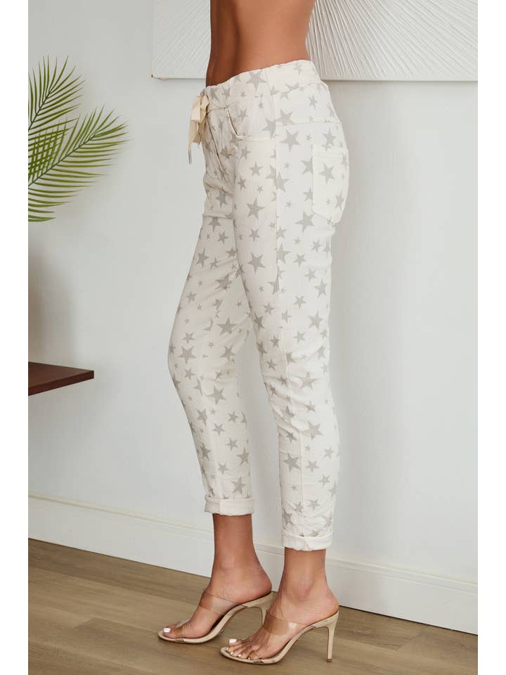 VENTI6 - Wholesale Pants - Women's - STAR FALL PRINT CRINKLE JOGGERS (6175-STARFALL)