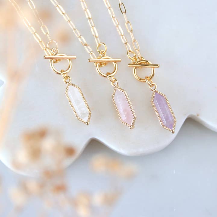 Amethyst, Quartz, Rose QuartzToggle Necklace for wholesale by Mesa Blue