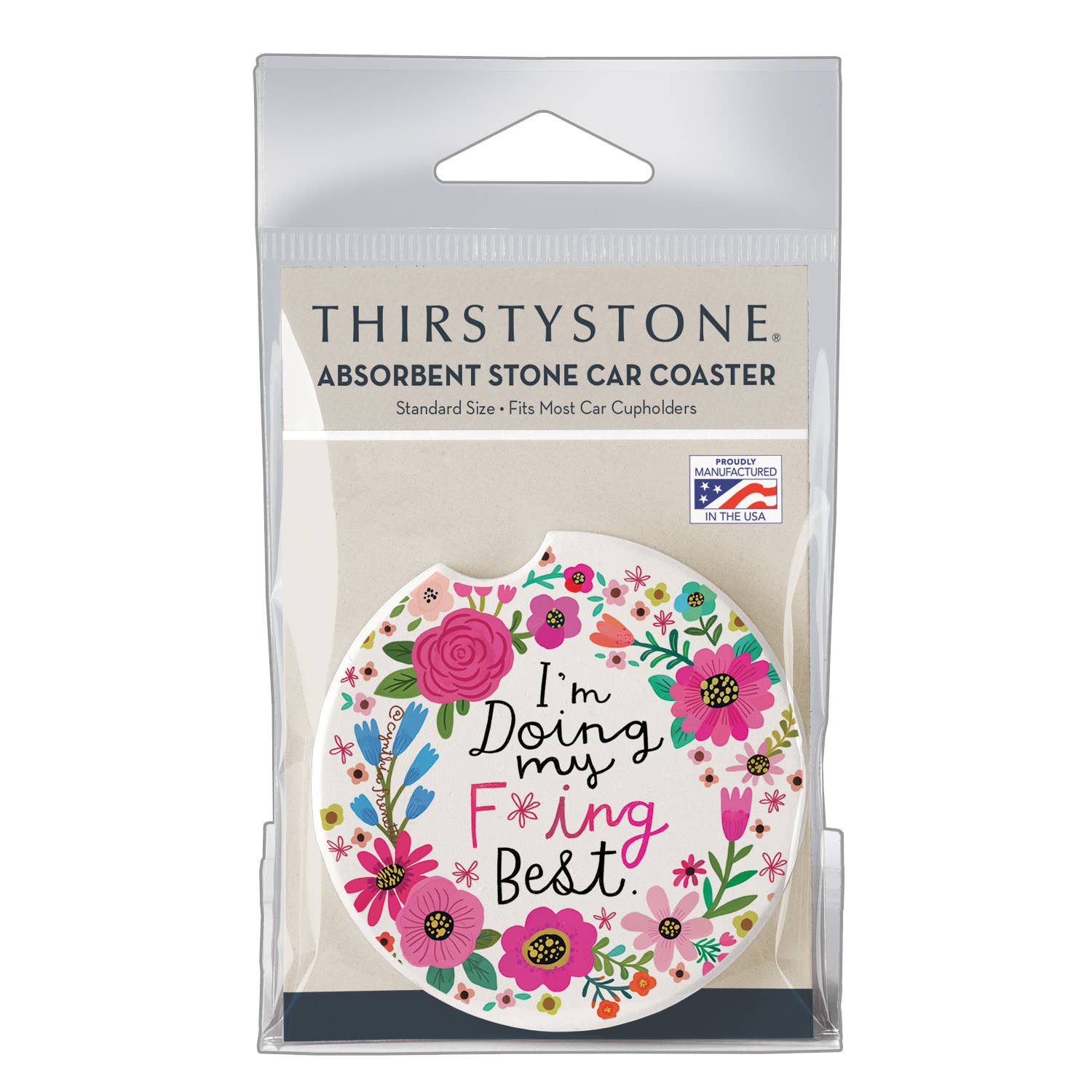 CounterArt/Highland Home/Thirstystone - Wholesale Car Coaster - Women's - "Doing My Best" Absorbent Stone Car Coaster 1pk4