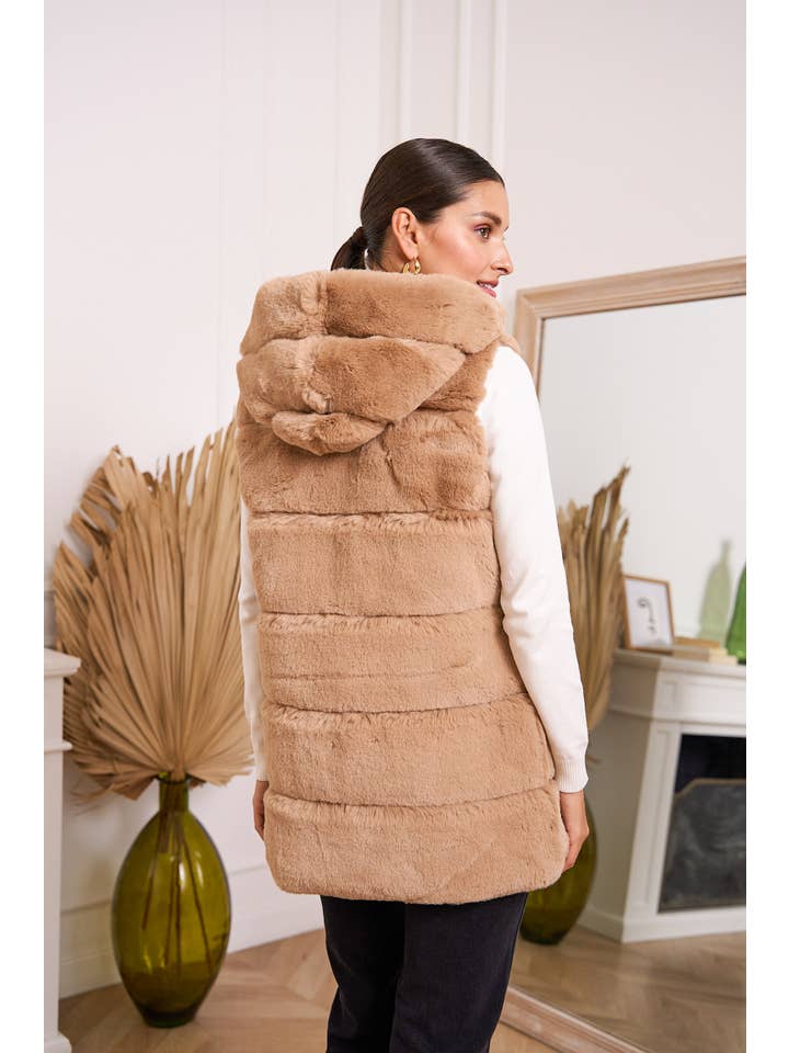 CHOKLATE PARIS – Colete - Mulher por atacado – Colete sem mangas de pele sintética com capuz - Y15615