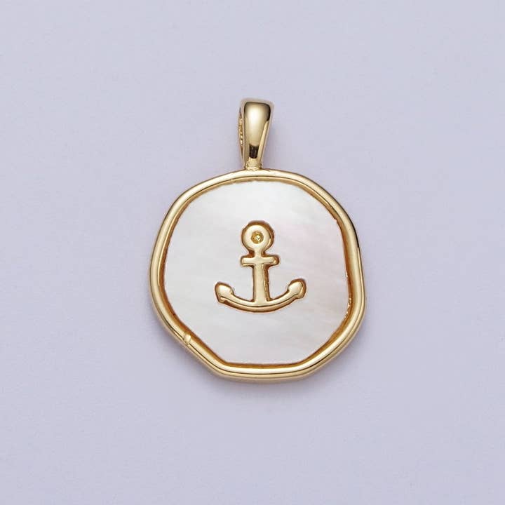14K Guld Fyldt Nautisk Skibsanker Skalperle Rund Perle I-565 for engroshandel hos Aim Eternal