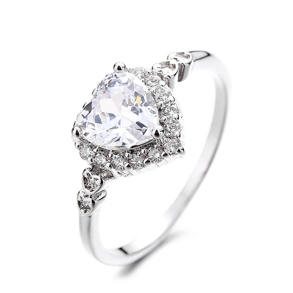 Amy and Annette - Wholesale Engagement Ring - Sterling Silver Engagement Heart Ring With Preciosa Crystals