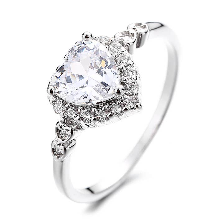Amy and Annette - Wholesale Engagement Ring - Sterling Silver Engagement Heart Ring With Preciosa Crystals0