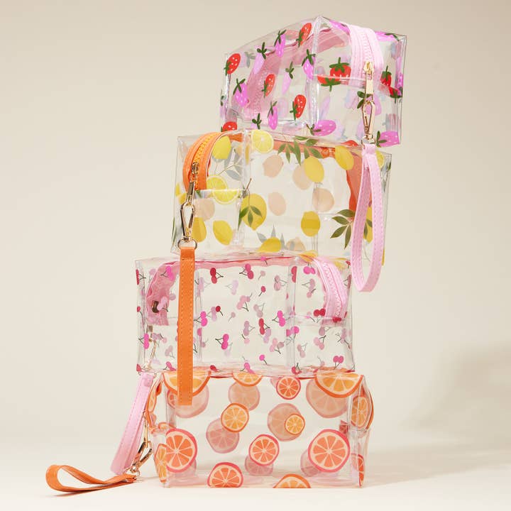 Frem - Wholesale Makeup/Cosmetic Bag - Clear Fruit-Printed Cosmetic Bags with Wrist Strap