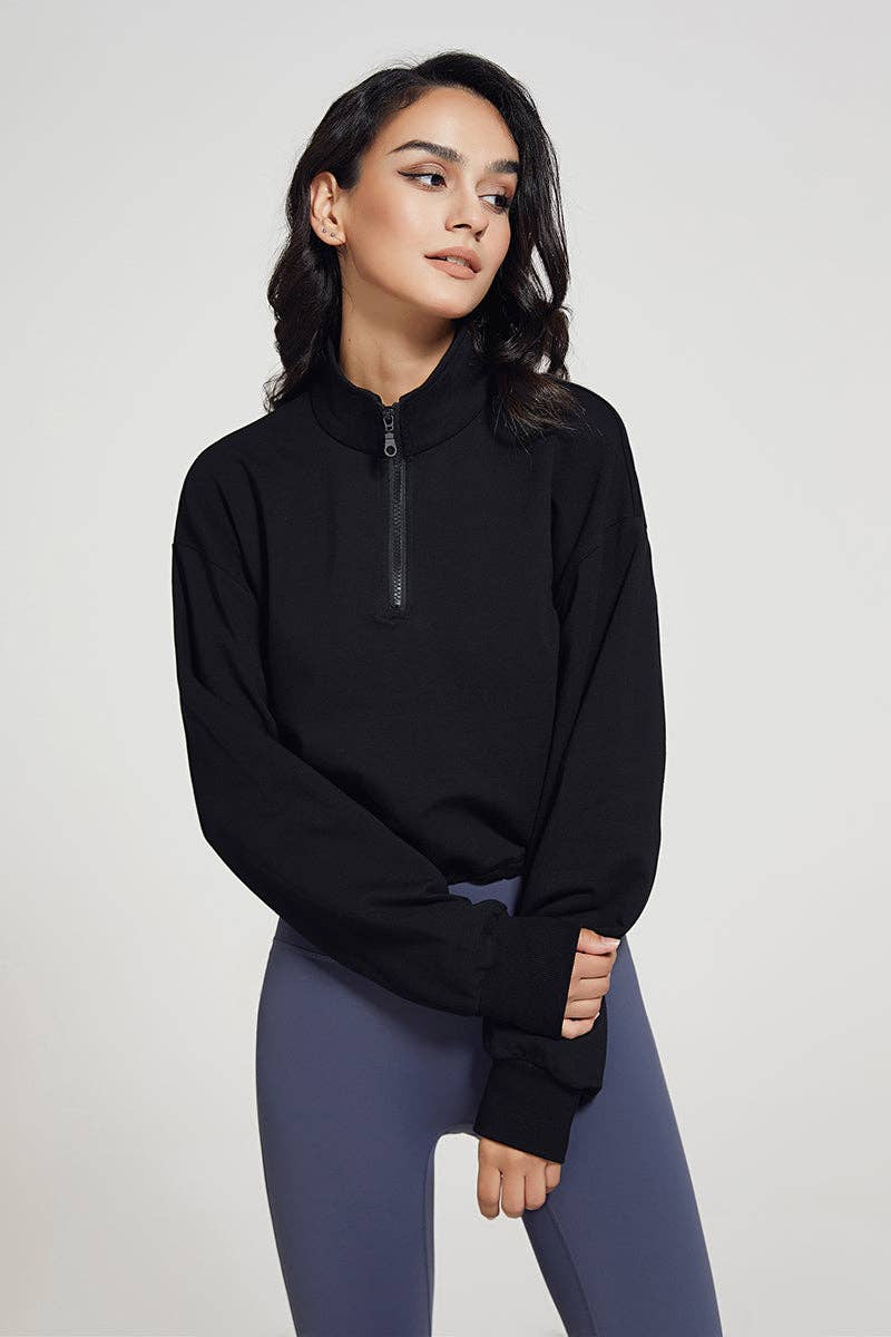 Crave by FW - Wholesale Sweatshirt - Women's - Half-zip Stand-up Collar Sweatshirt - Cropped Design12