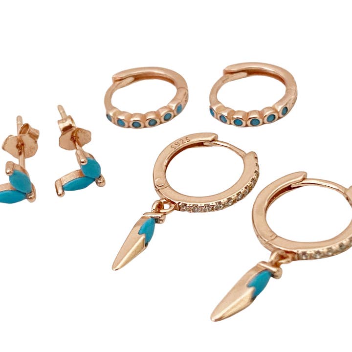 Dreiteiliges Ohrring-Set in Türkis für den Großhandel von Blush & Co