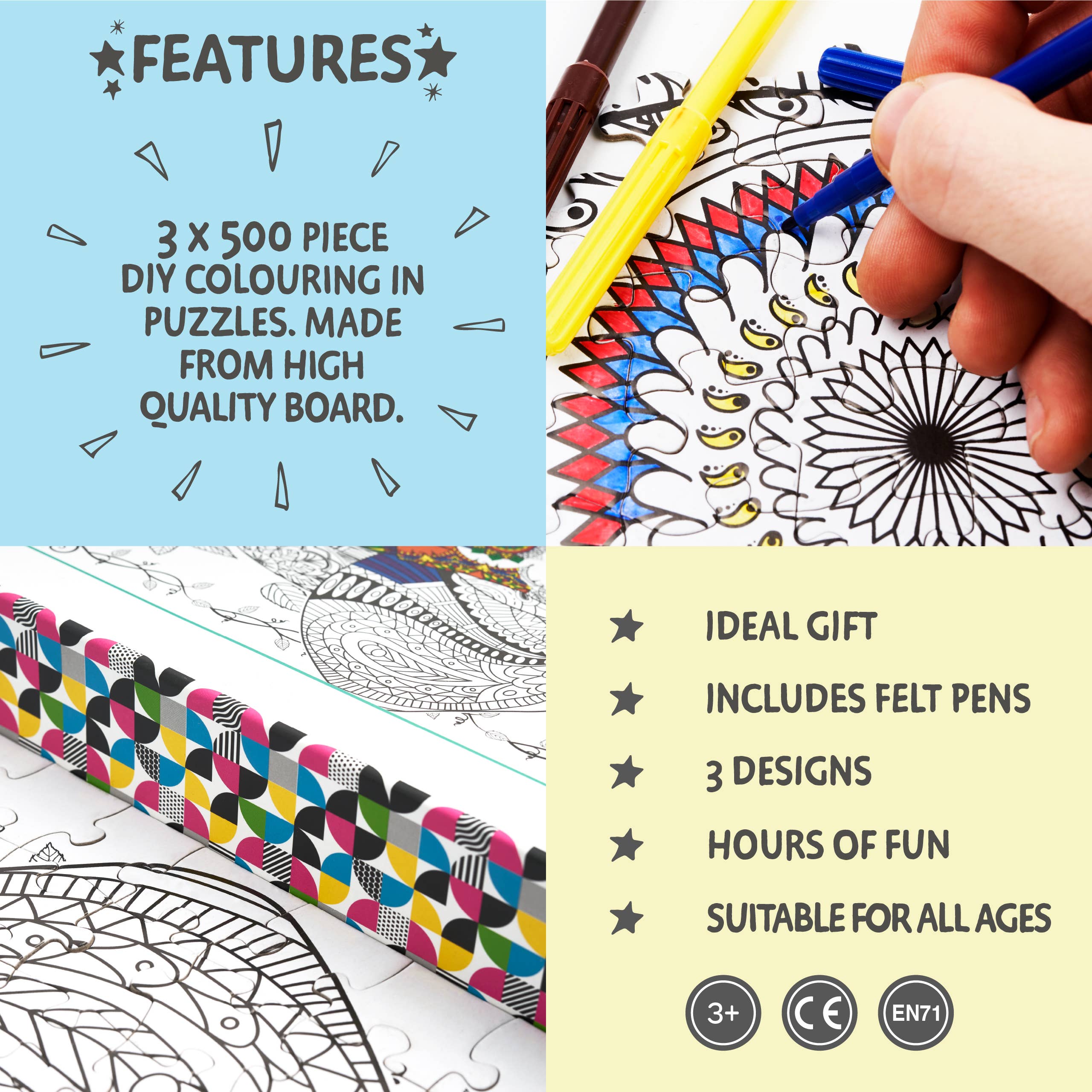 The Twiddlers – Puzzle - Crianças por atacado – Quebra-cabeça de 3 500 peças com canetas para construir e colorir3