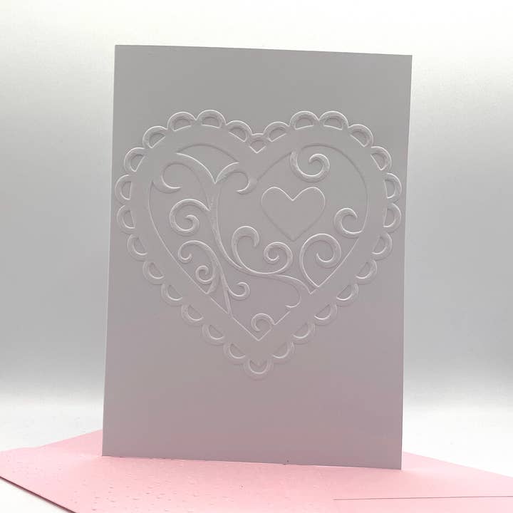 Heart Scrolls Romantic Embossed Notecards - Pack of 6 for wholesale by Looks Inviting