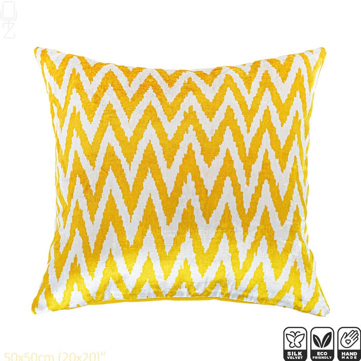 Capa de almofada decorativa de veludo de seda amarelo zig zag por atacado de OyzShop