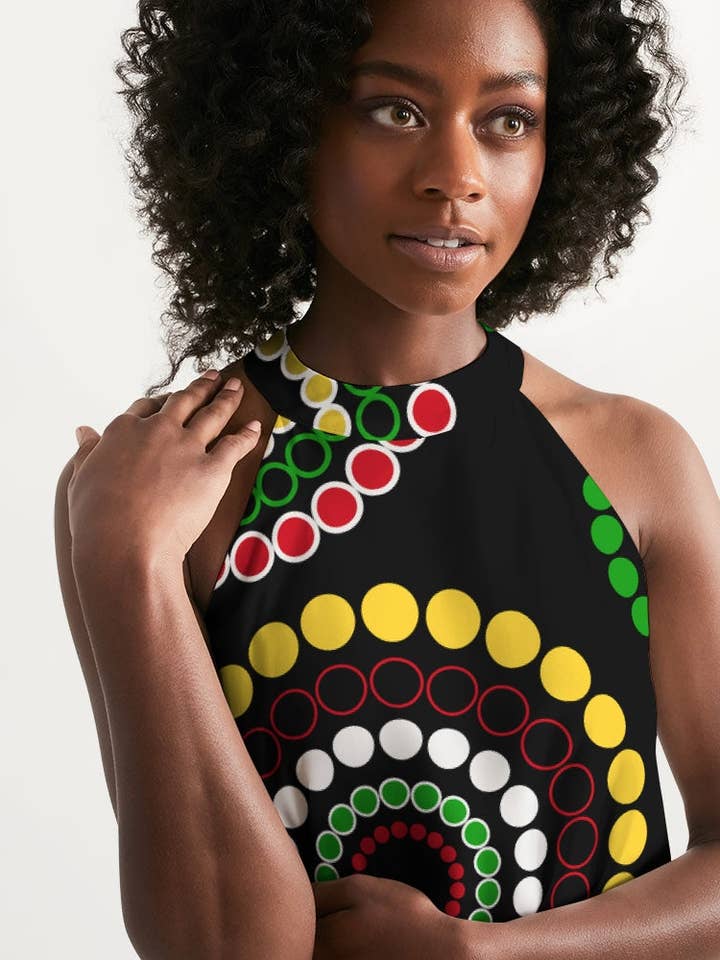 Preto Vestido feminino guianense Swag Ice Gold Green Floral Halter para venda a revendedores na Faire1