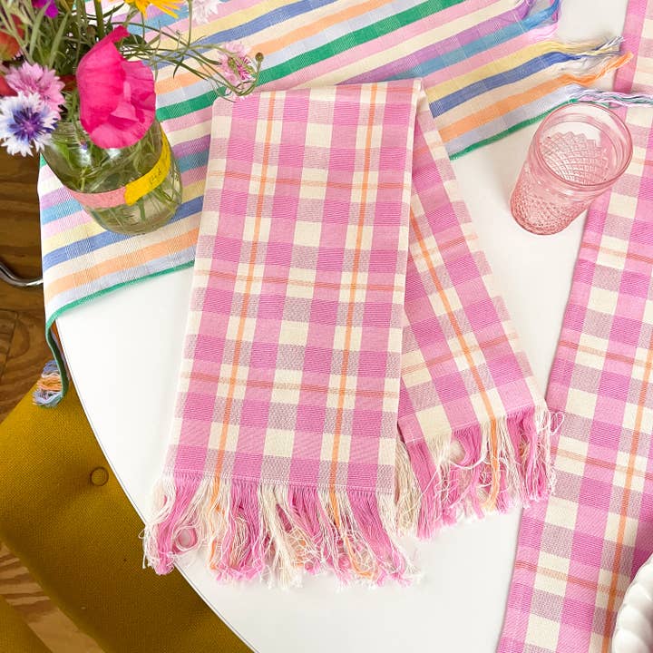 Abigail Plaid Kitchen Towel in Bubblegum and Peach for wholesale by Archive NY