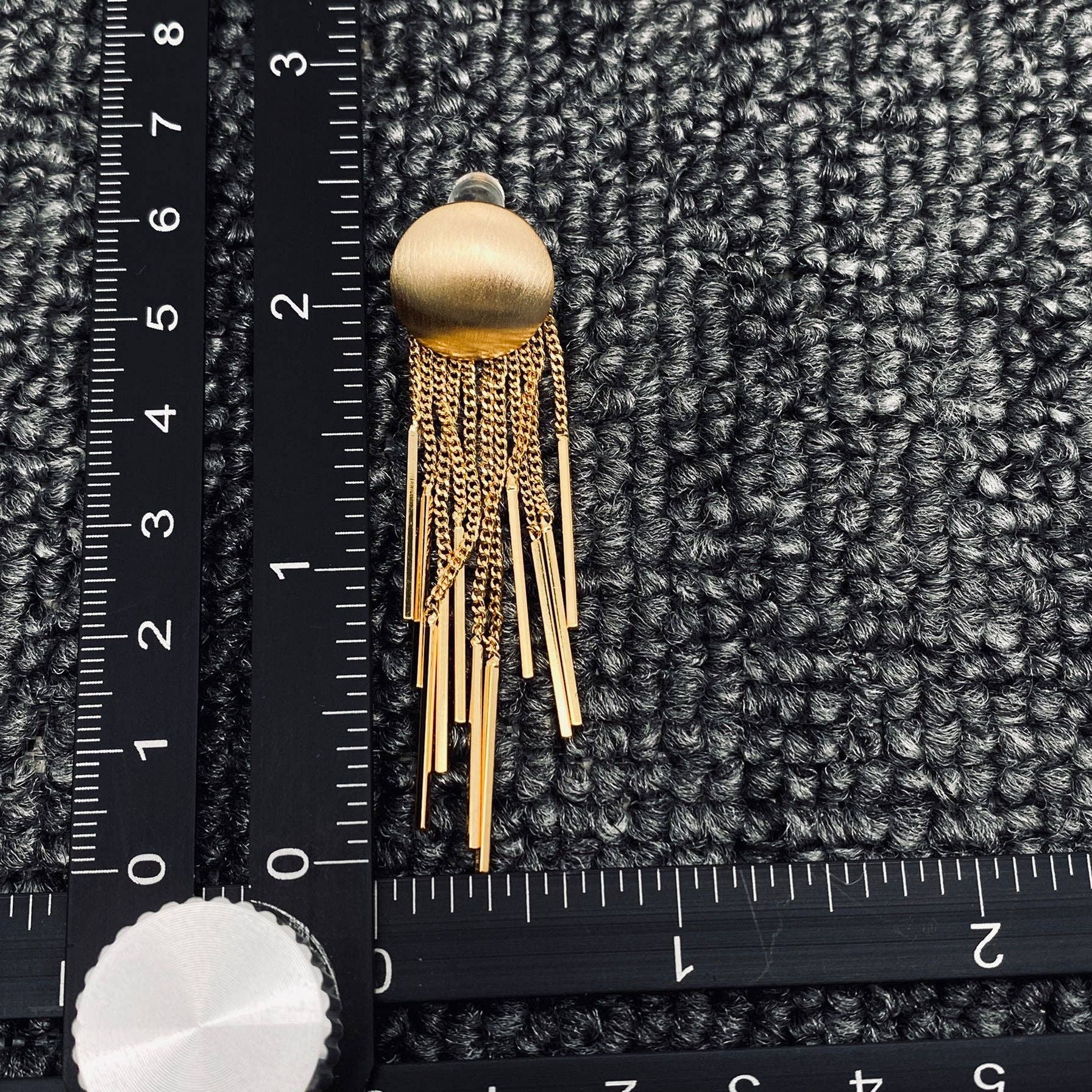 Mio Queena - Wholesale Dangle Earrings - Gold Plated Metal Chain Fringe Matte Post Earrings2