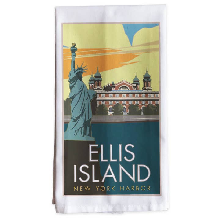 Ellis Island - Geschirrtuch für den Großhandel von Travel Posters by M&W Design Co.