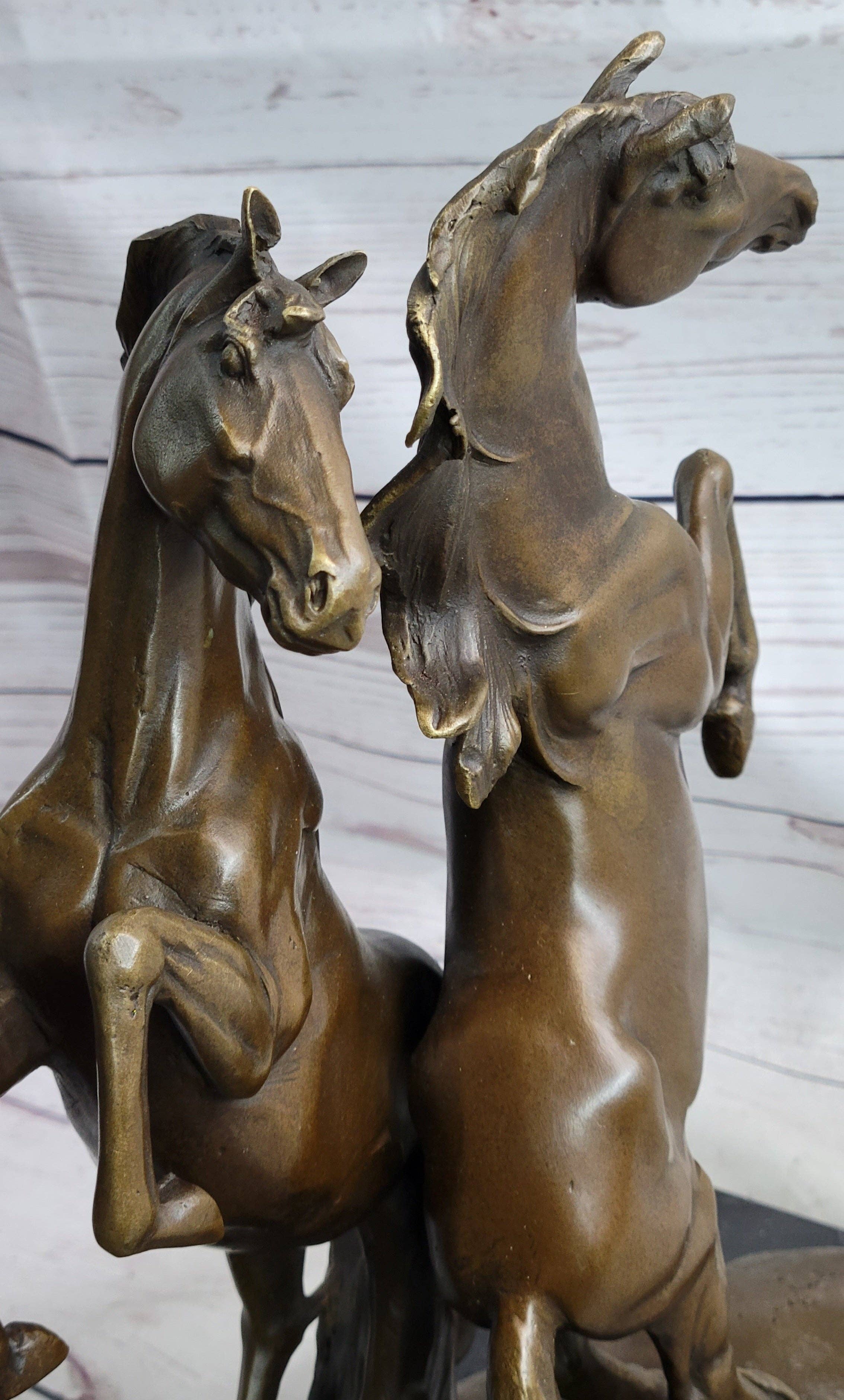 Bronzhaus - Wholesale Sculpture - Two Rearing Stallions Horses Bronze Sculpture Statue Horse Lover Decor Signed Art on Marble Base7