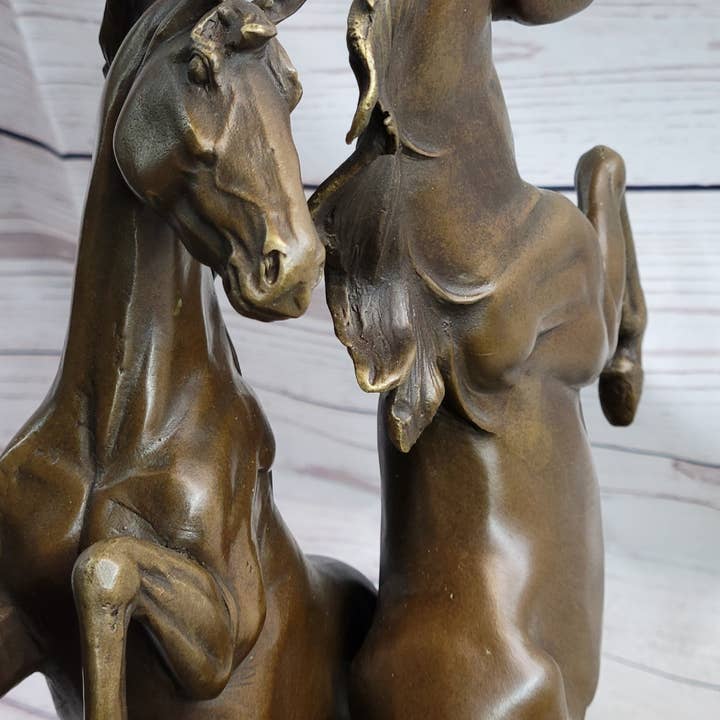 Bronzhaus - Wholesale Sculpture - Two Rearing Stallions Horses Bronze Sculpture Statue Horse Lover Decor Signed Art on Marble Base7