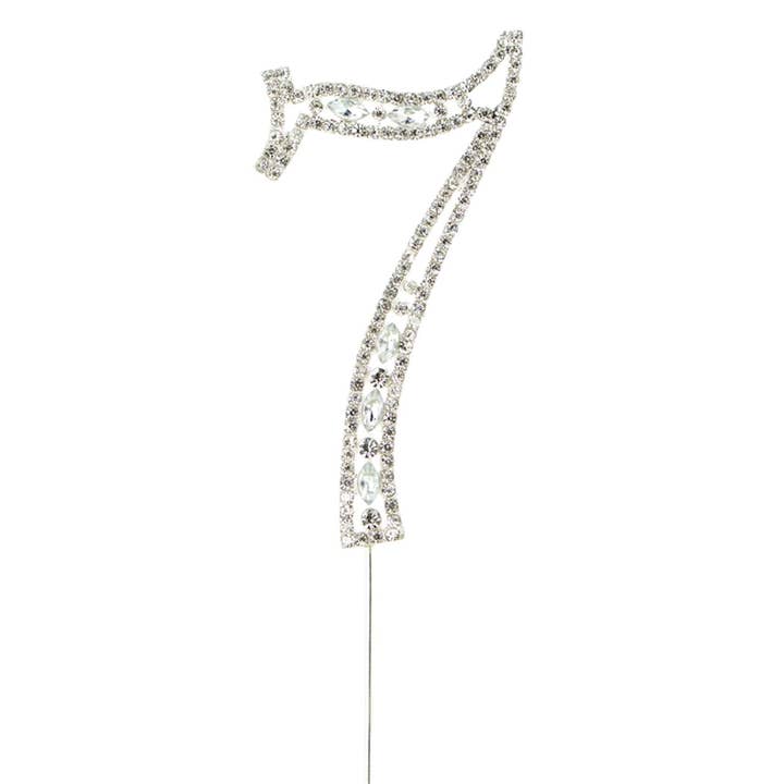 Rhinestone Cake Topper Number 7 - Silver for wholesale on Faire