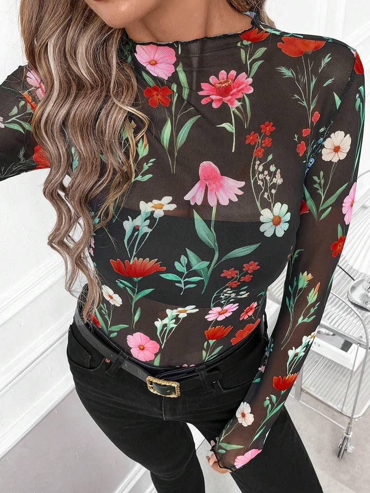 Dipped Shop - Wholesale Blouse - Women's - Sexy Leopard Print Mesh Slim Top DPT26257