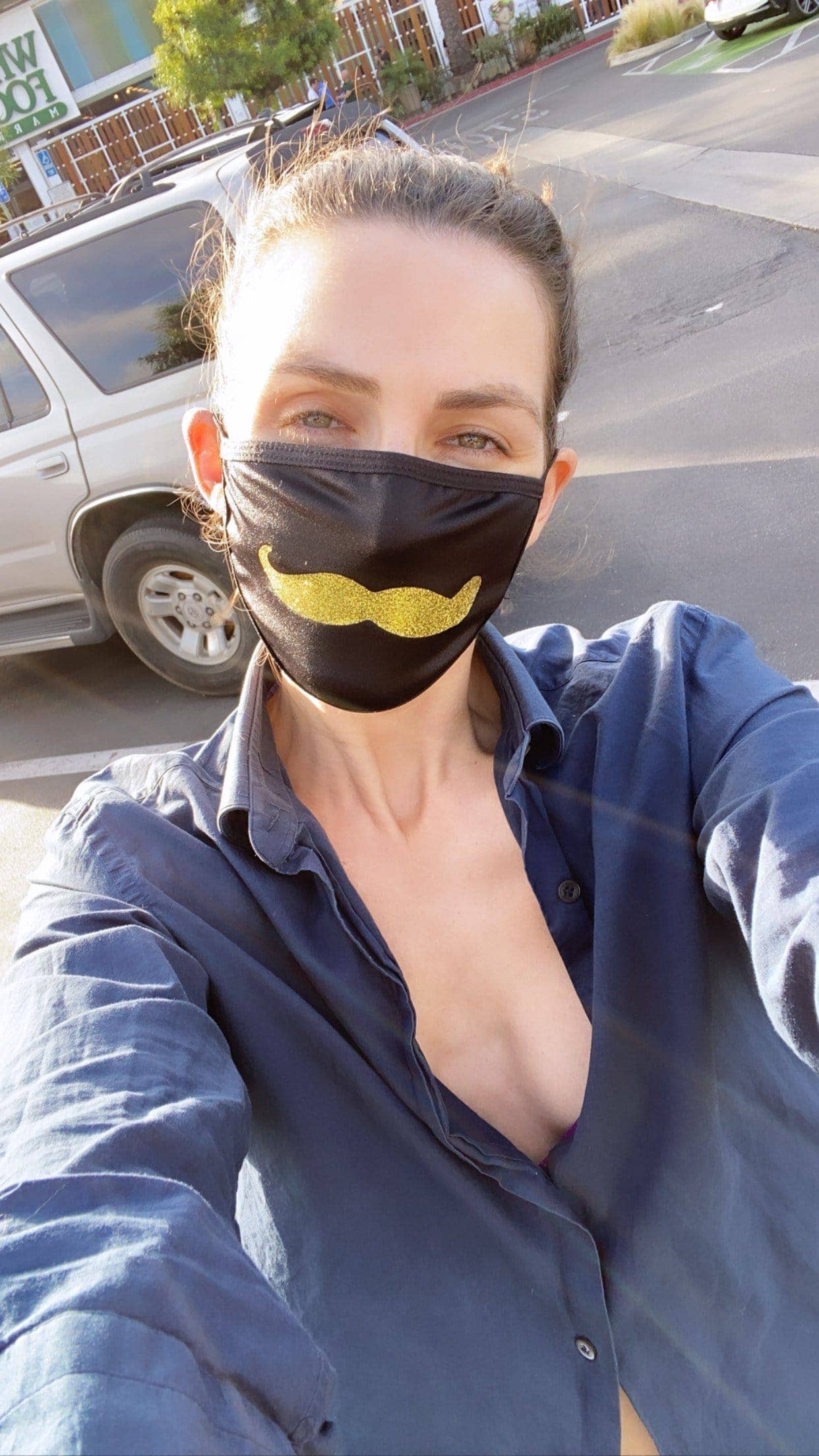 Mr. Mustachio Gold Glitter Face Mask for wholesale on Faire2