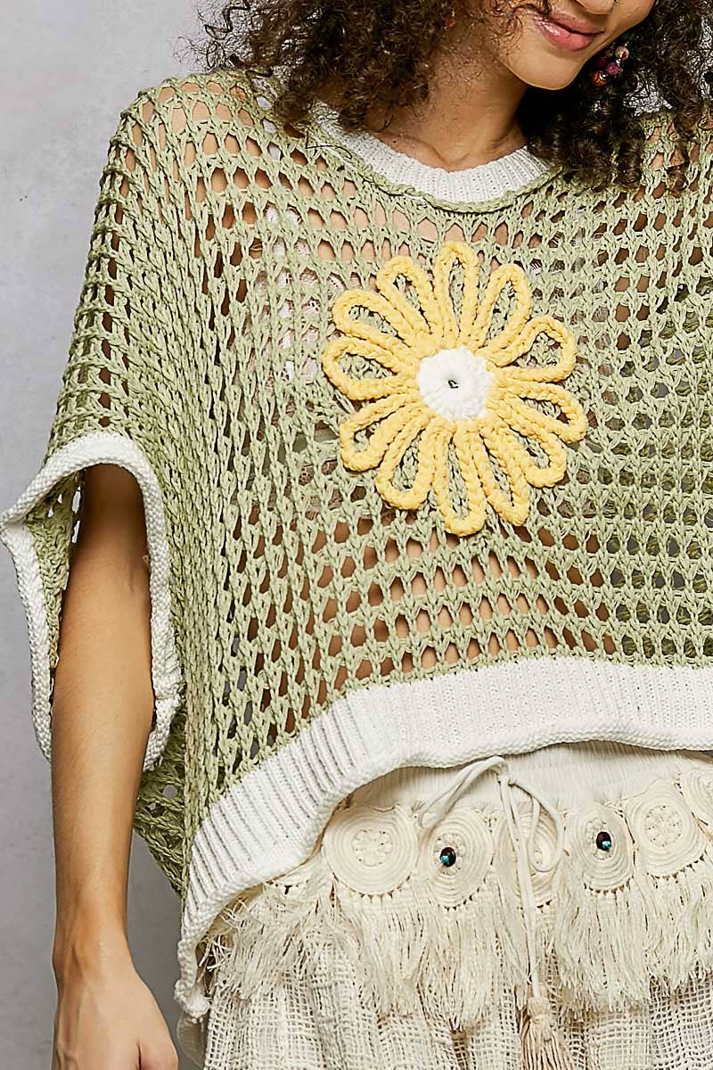 Pol Clothing - Wholesale Knit Top - Women's - Round Neck Sleeveless Floral Thin Sweater Top SALE34