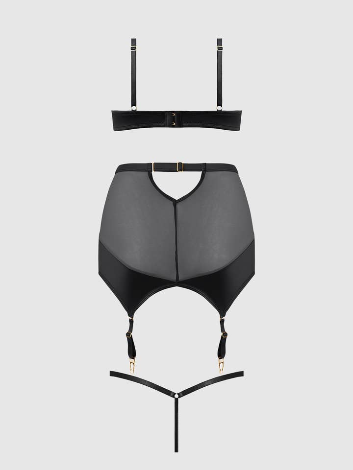 House of Desire - Wholesale Lingerie Set - Women's - RAQUEL MESH & SILKY MICRO BRA, GARTER SKIRT & G-STRING SET8