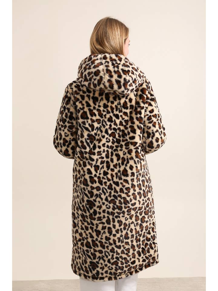 Attrait Paris – Blusão - Mulher por atacado – Casaco longo reversível com capuz e pele de leopardo13
