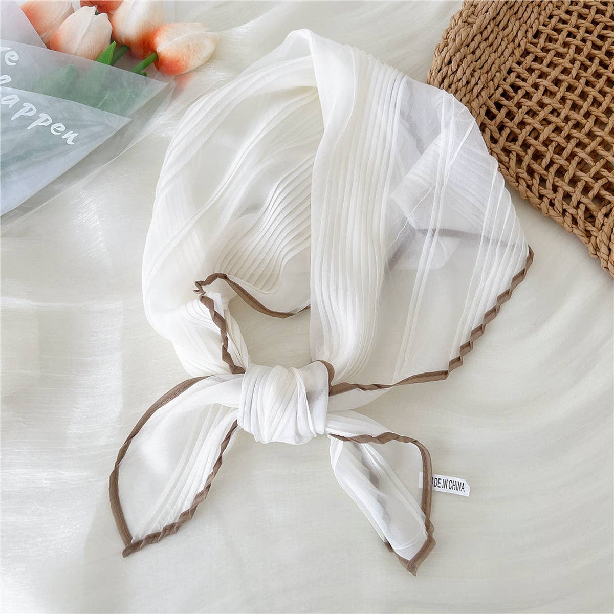 ACCITY - Wholesale Scarf - Women's - 60cm Pleated Sheer Square Scarf for Women_CWASC08490
