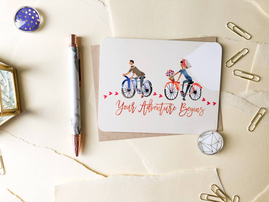 Paper Loop | Hand-Painted Greeting Cards - Wholesale Wedding Card - Bicycle Adventures Couple Wedding Card1