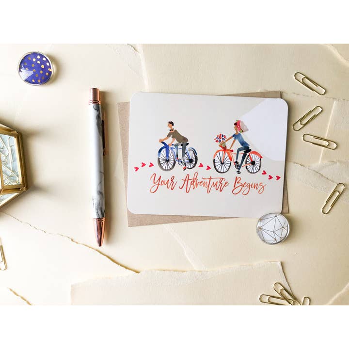 Paper Loop | Hand-Painted Greeting Cards - Wholesale Wedding Card - Bicycle Adventures Couple Wedding Card1
