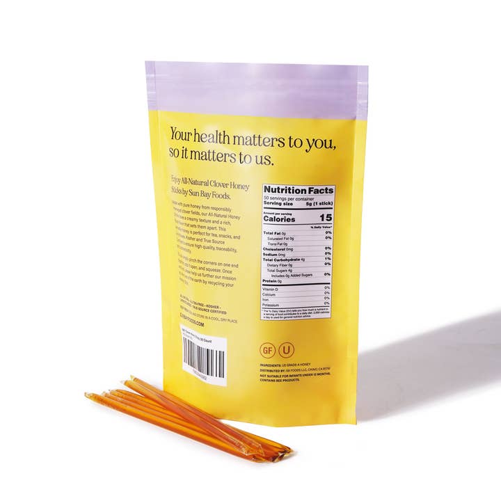 All-Natural Clover Honey Sticks for wholesale by Sun Bay Foods