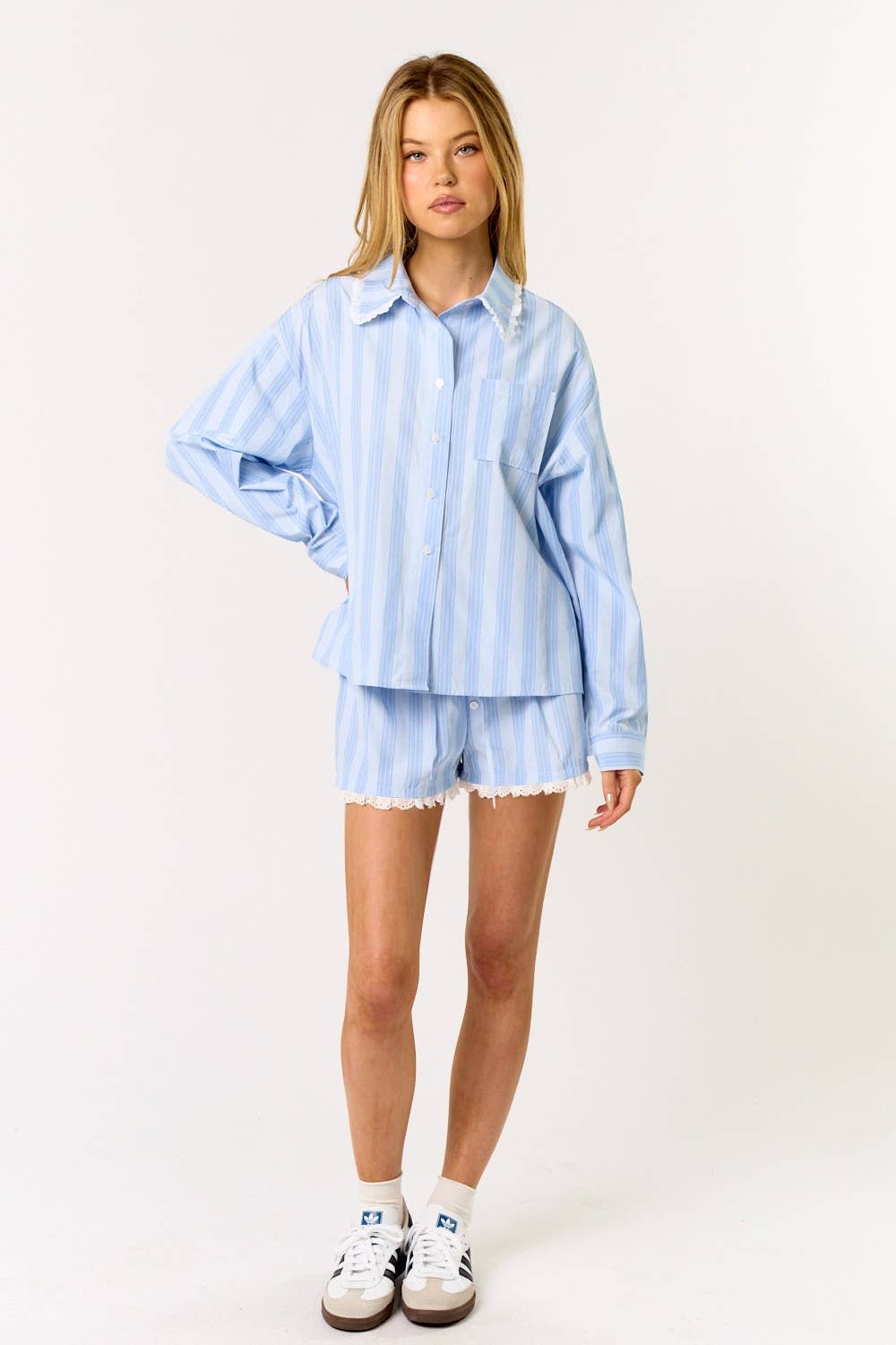 SKY IBS32380 Striped Pajama Top & Shorts Set for wholesale on Faire5