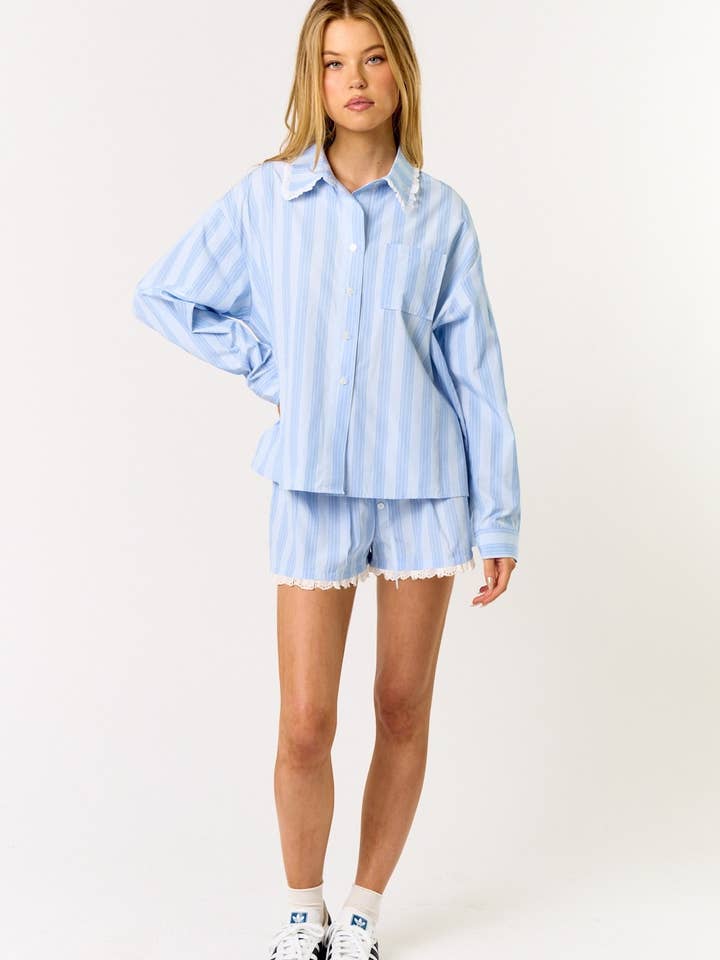 SKY IBS32380 Striped Pajama Top & Shorts Set for wholesale on Faire5