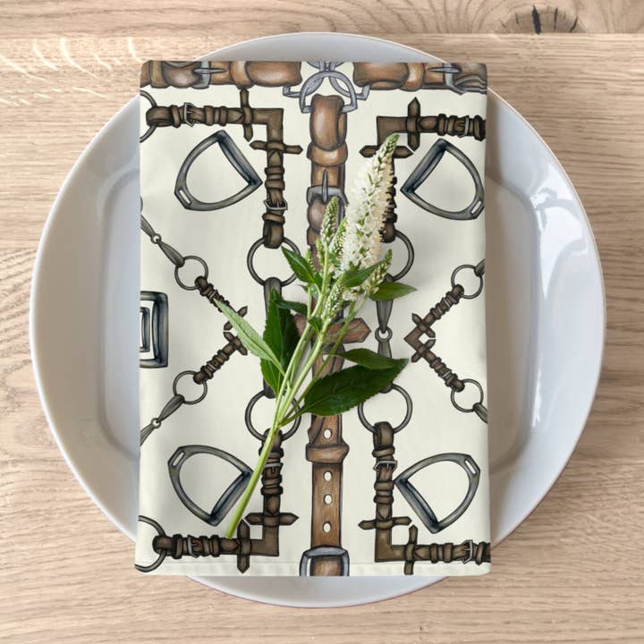 Equestrian Snaffle Bit and Stirrup Napkins (Set of 4) for wholesale by All Designs Equine