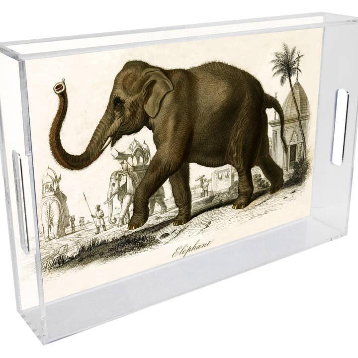 T9034- Plateau en lucite éléphant antique pour la vente par Marye-Kelley
