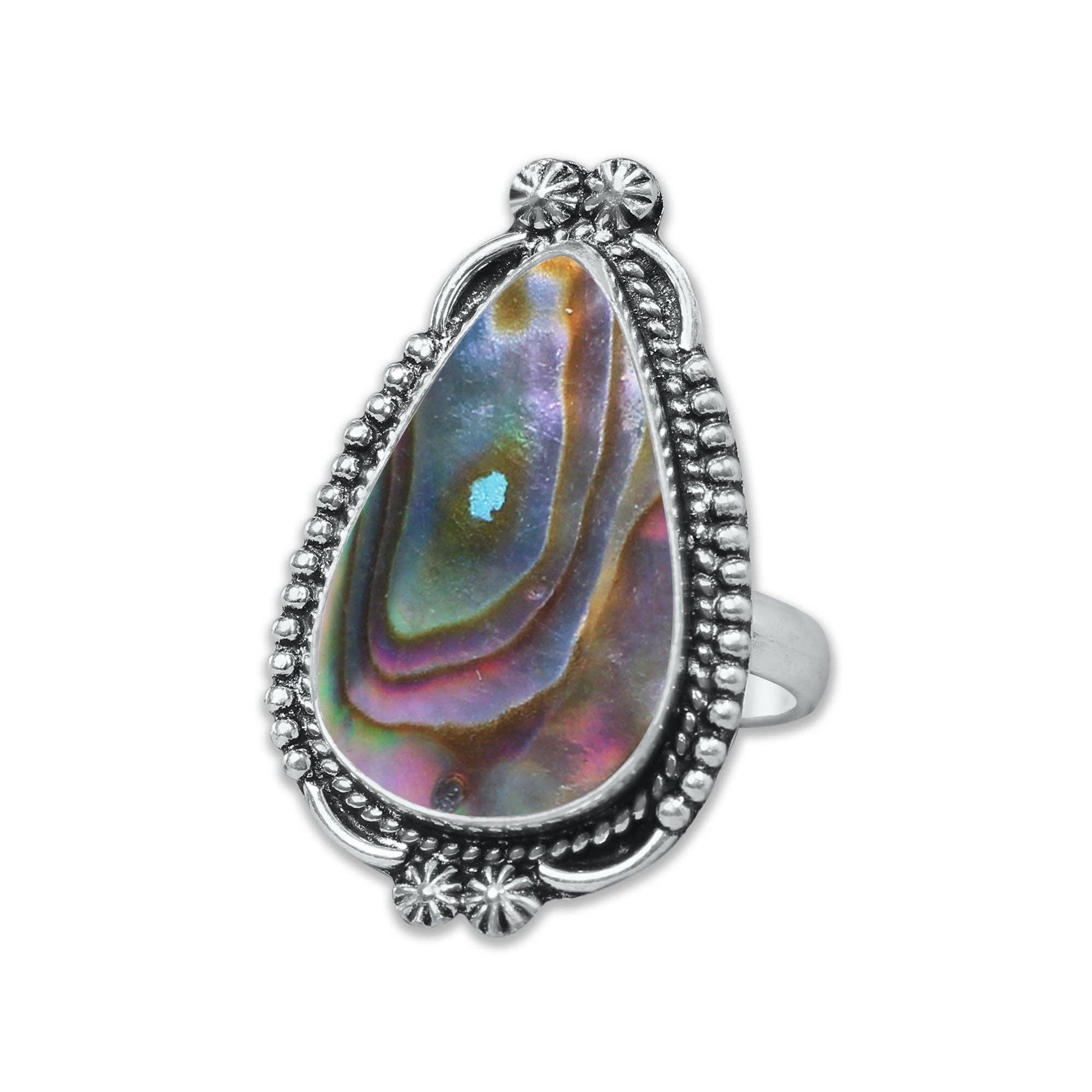 Handmade Jewels - Wholesale Cocktail/Statement Ring - Abalone Shell Rings – Handmade, Silver-Plated, Assorted Boho Designs (US Sizes 6–10)16