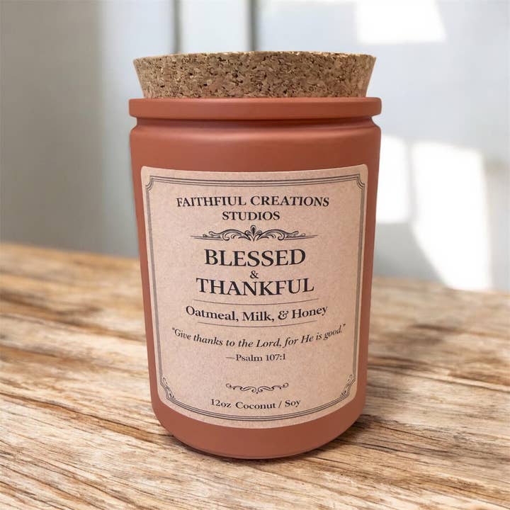 Blessed & Thankful Oatmeal Milk & Honey Candle – 12oz for wholesale by Faithful Creations Studios | Candles