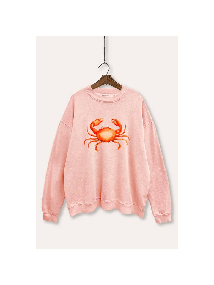 VINTAGE POINT USA - Wholesale Graphic Sweatshirt - Women's - *BEST SELLER* RED CRAB GRAPHIC MINERAL WASH SWEATSHIRT7