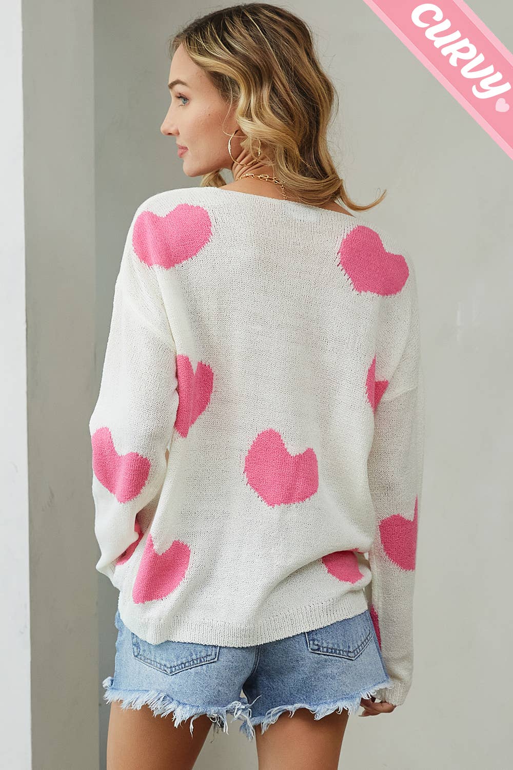 Sweet Lovely by Jen – Engroshandel Pullover - Dame – SW220PL MULTI HJERTE SWEATER PLUS STØRRELSE22