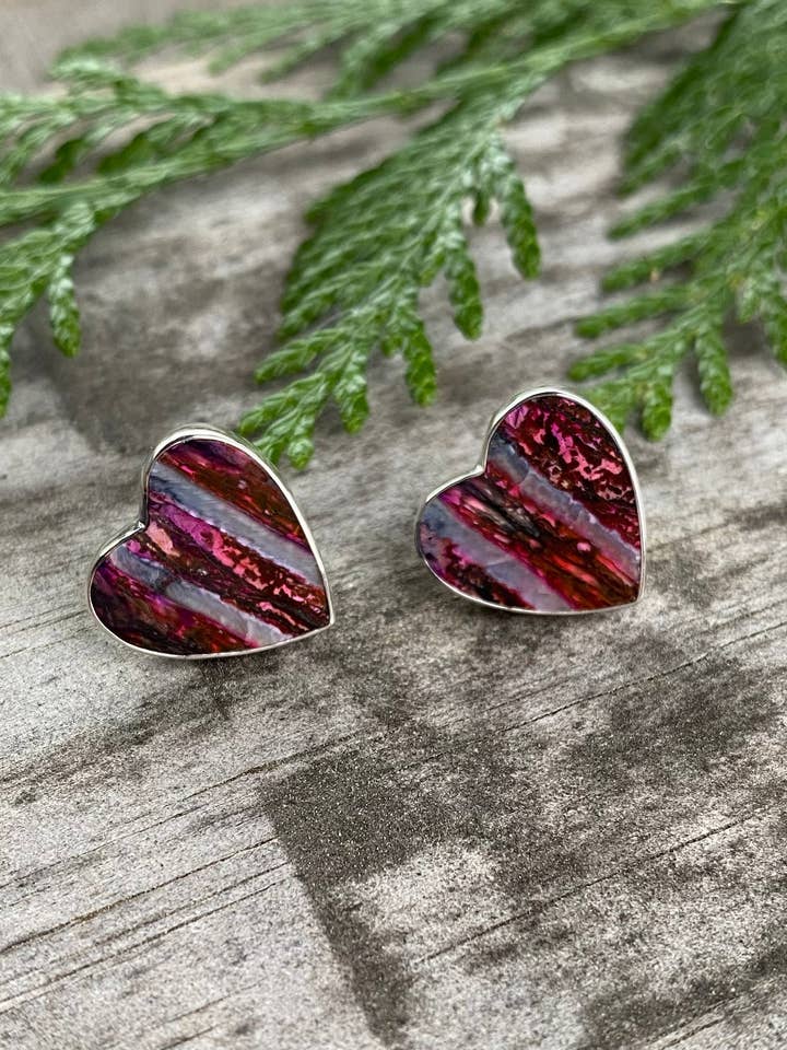 Mammoth Tooth Heart Post Earrings for wholesale by Ivory Jacks