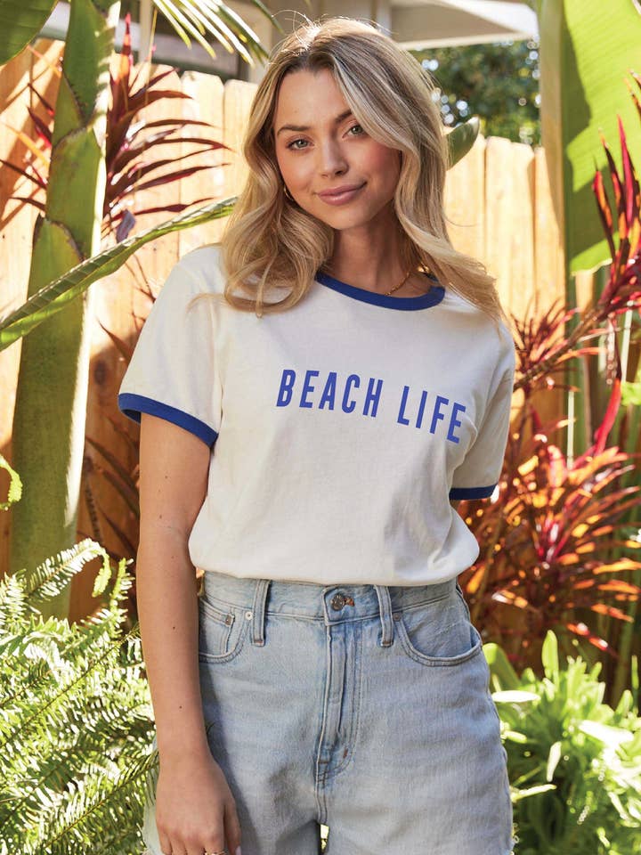 BEACH LIFE  Ringer Graphic T-Shirt for wholesale by OAT COLLECTIVE