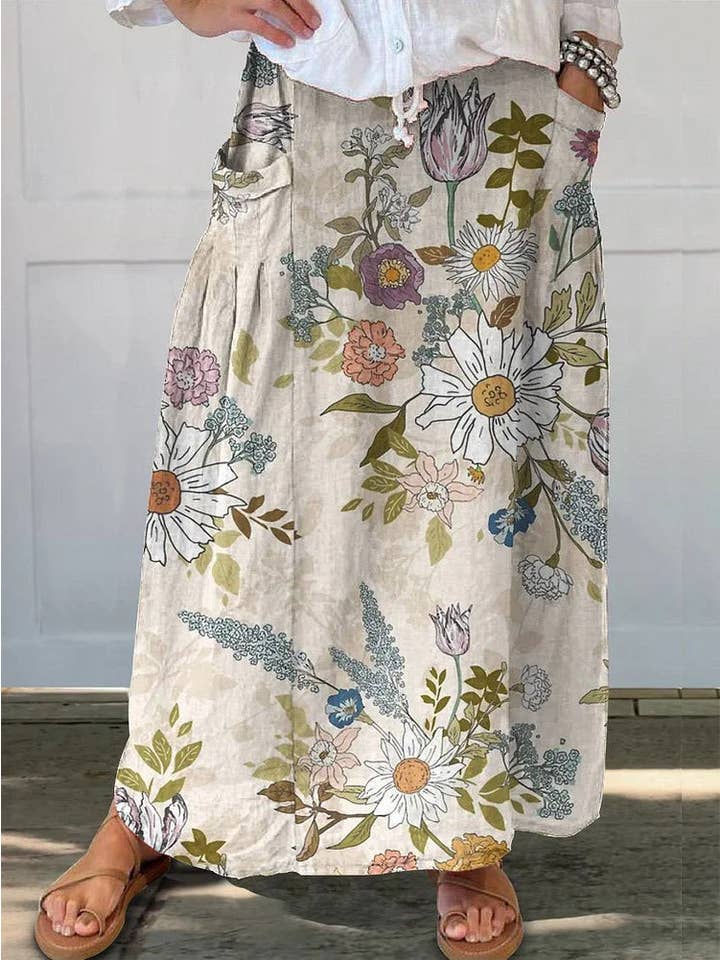 Chicto - Wholesale Skirt - Women's - Women's Printed Vintage Skirt