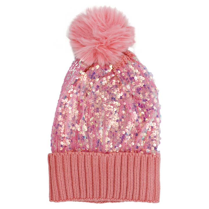 Cap Zone - Wholesale Beanie - Women's - Iridescent Spangled Sequins Pom Pom Cuffed Beanie13