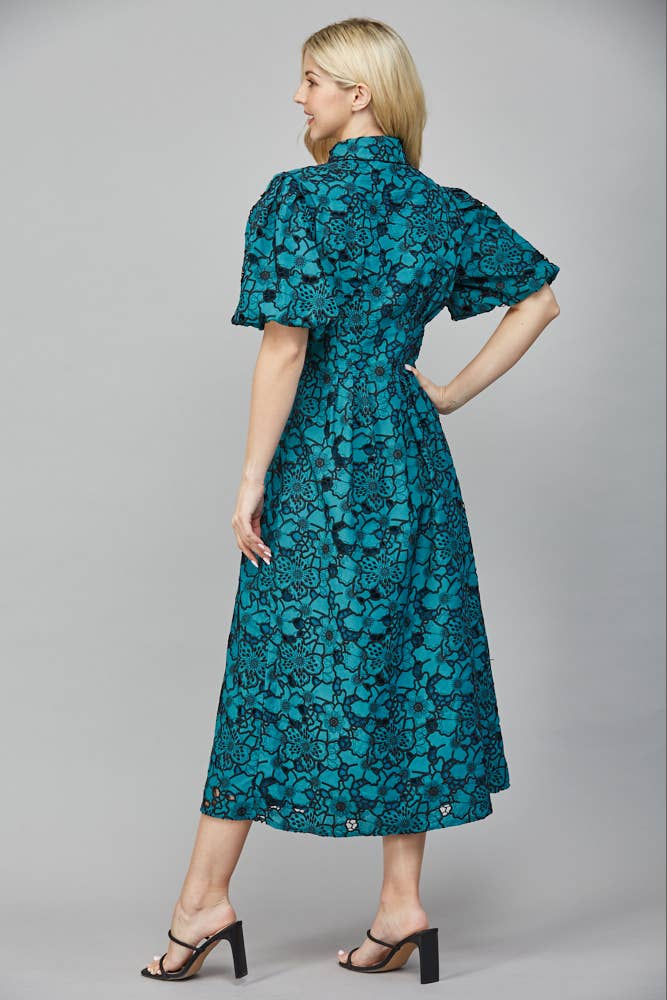 FATE - Wholesale Dress - Women's - PLEATED WAIST HALF BUTTON DETAIL EYELET LACE DRESS FD3546316